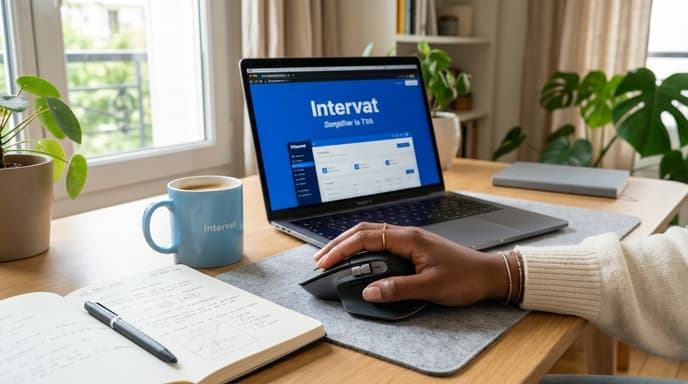 Indépendante déposant ses déclarations TVA sur la plateforme Intervat depuis son bureau à domicile