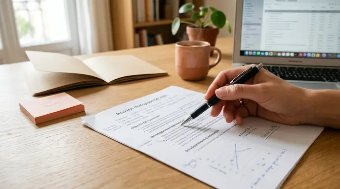 Indépendant personne physique consultant ses documents pour peser les avantages et inconvénients de son statut